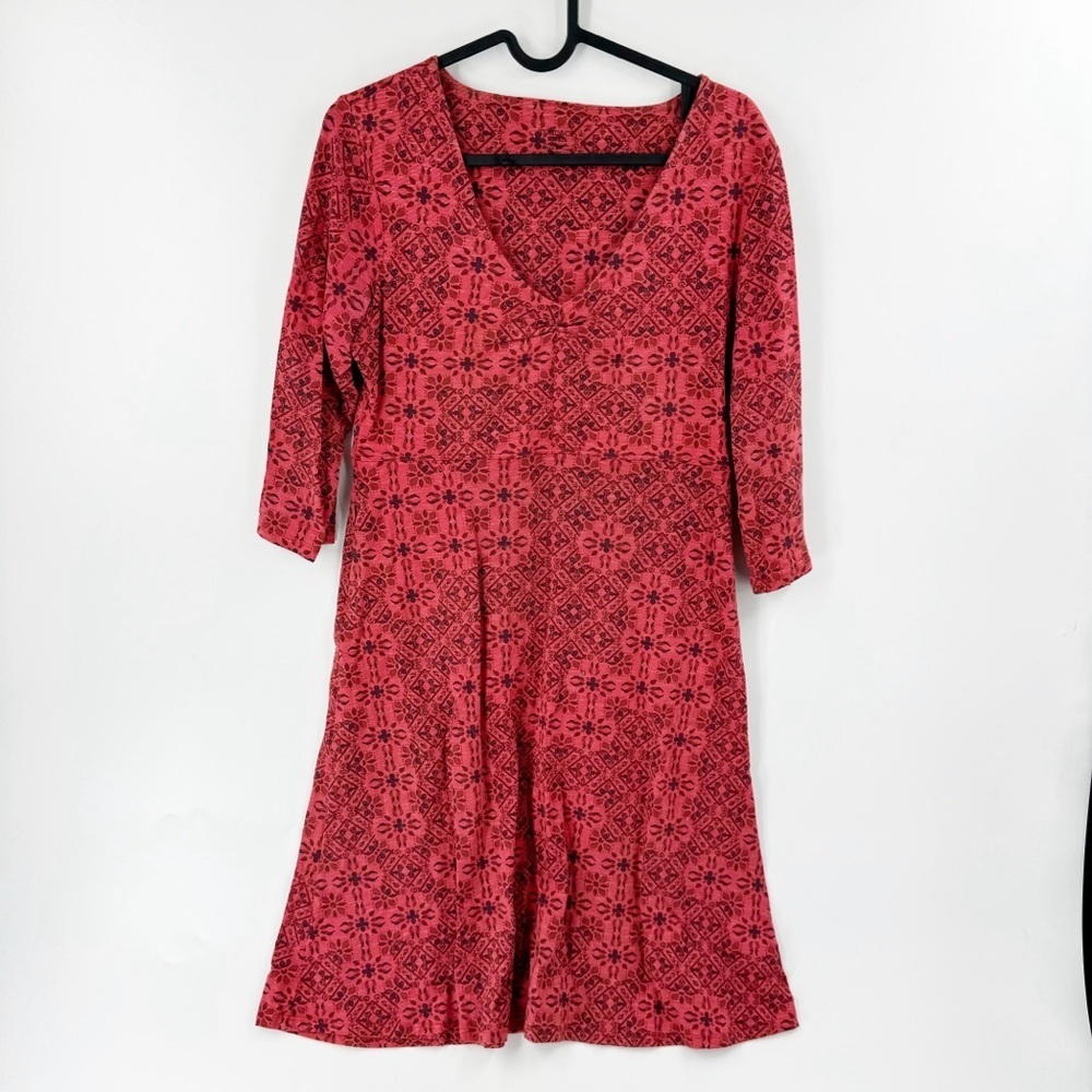 ✅ TOAD & Co Rosalinda Dress Zip Pocket Cranberry Patchwork V Neck Size SMALL
